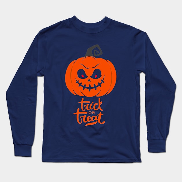 Halloween Scary Evil Pumpkin Funny Pumpkin Head Long Sleeve T-Shirt by BadrBrand